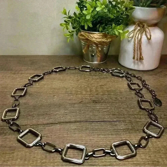 Dark Silver Tone Metal Chain Link Squares Waist Belt/ Necklace - Picture 1 of 3